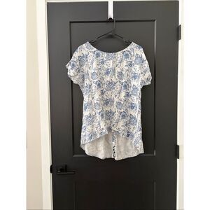 Terzo Millenio Floral Linen Button Back Blouse Size Small